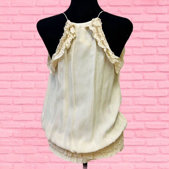Robbi & Nikki Ruffle Sleeveless Blouse V-Neckline Smocked Hem Pullover Top Small - Picture 4 of 11